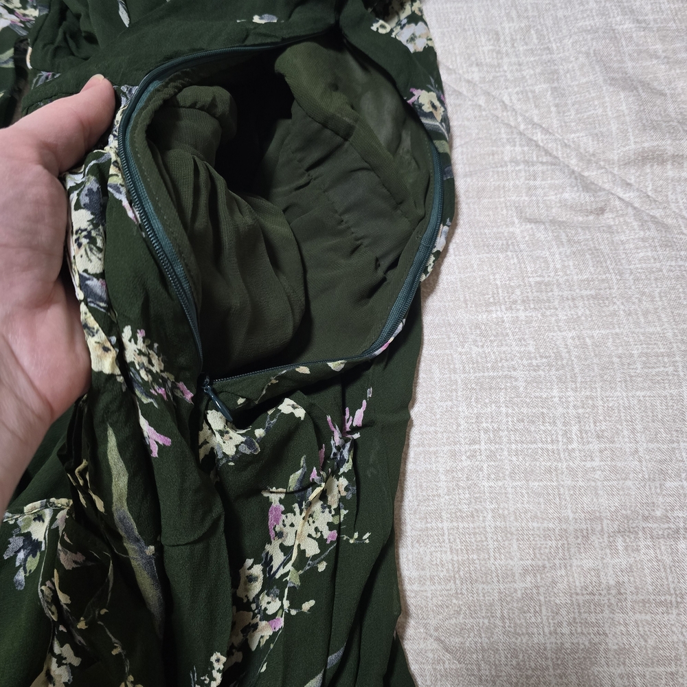Massimo Dutti Forest Green Floral Long Sleeve Dress - Picture 11 of 15